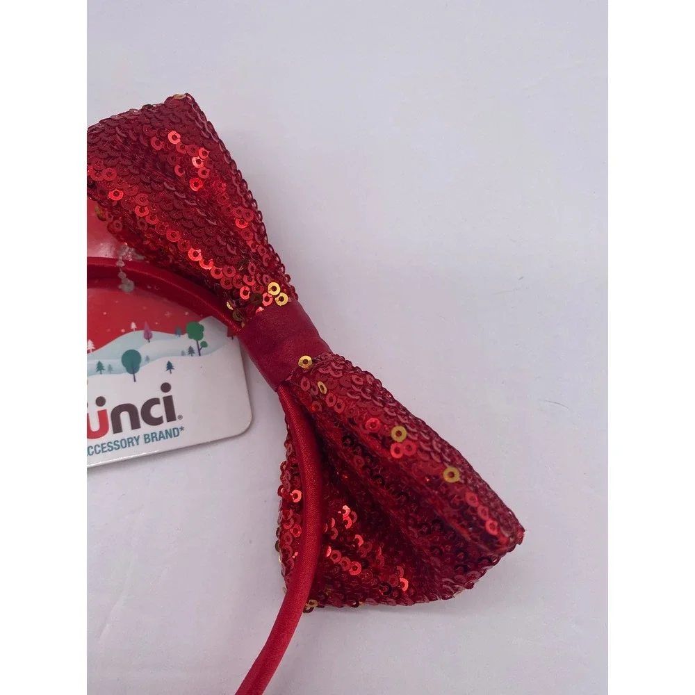 Scunci Red Sequin Bow Headband Girls OS Red Holiday Christmas Party‎ Sparkle
